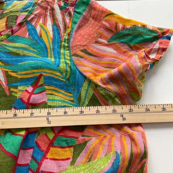 C&C California 1X Multicolor 100% Linen Tropical Foliage Print High Low Top - Picture 5 of 8
